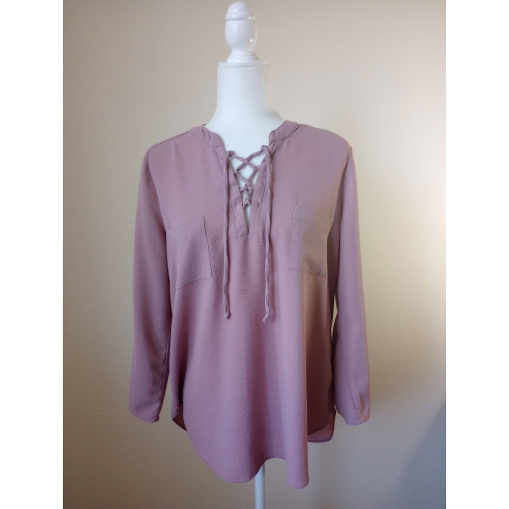 Moa Moa Women's Lg. Dusty Pink 3/4 Sleeve Henley Neck Pockets Blouse/Shirt